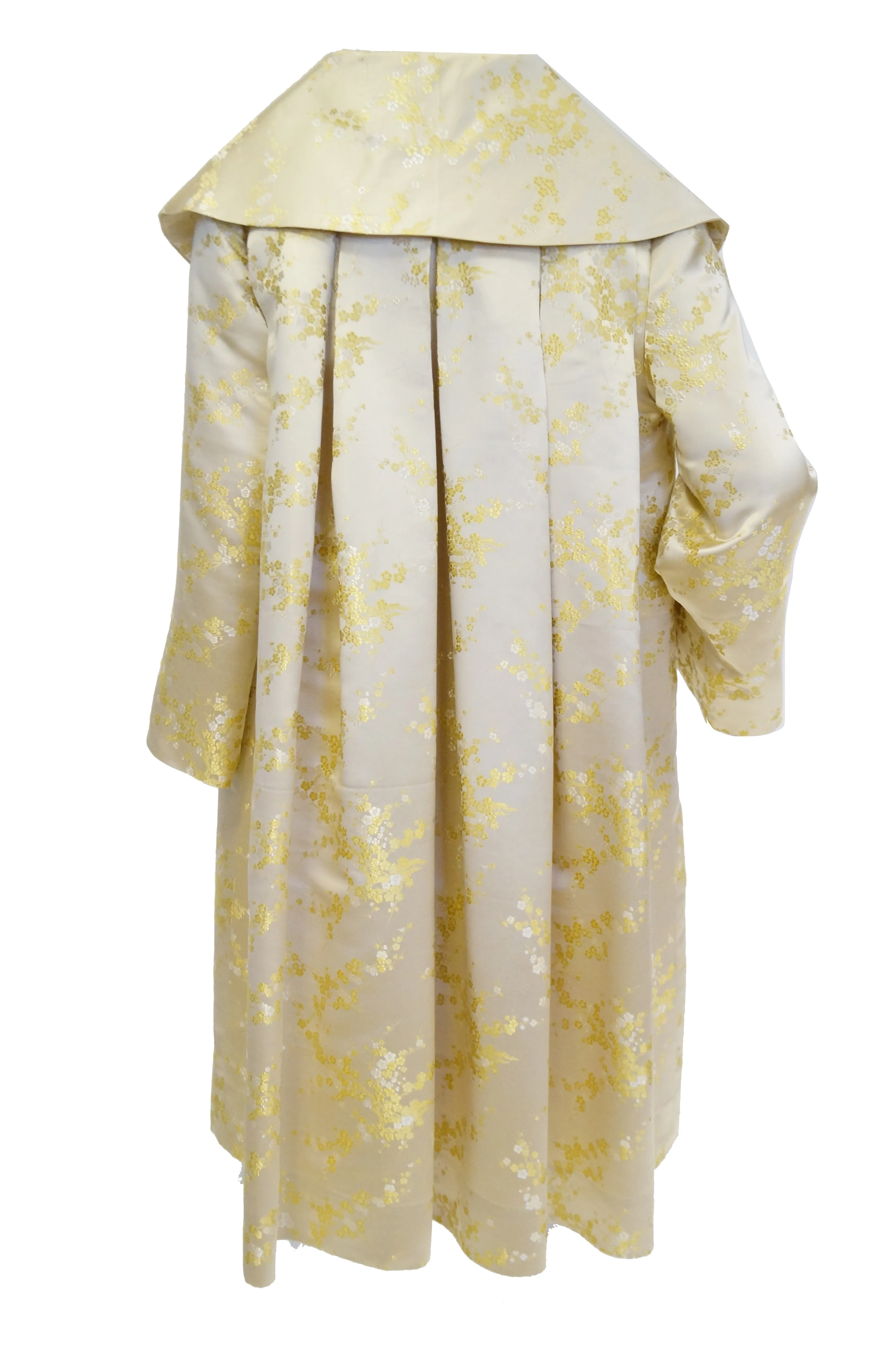 1960s Hong Kong Gold Cherry Blossom Floral Brocade Cocktail Dress and Coat