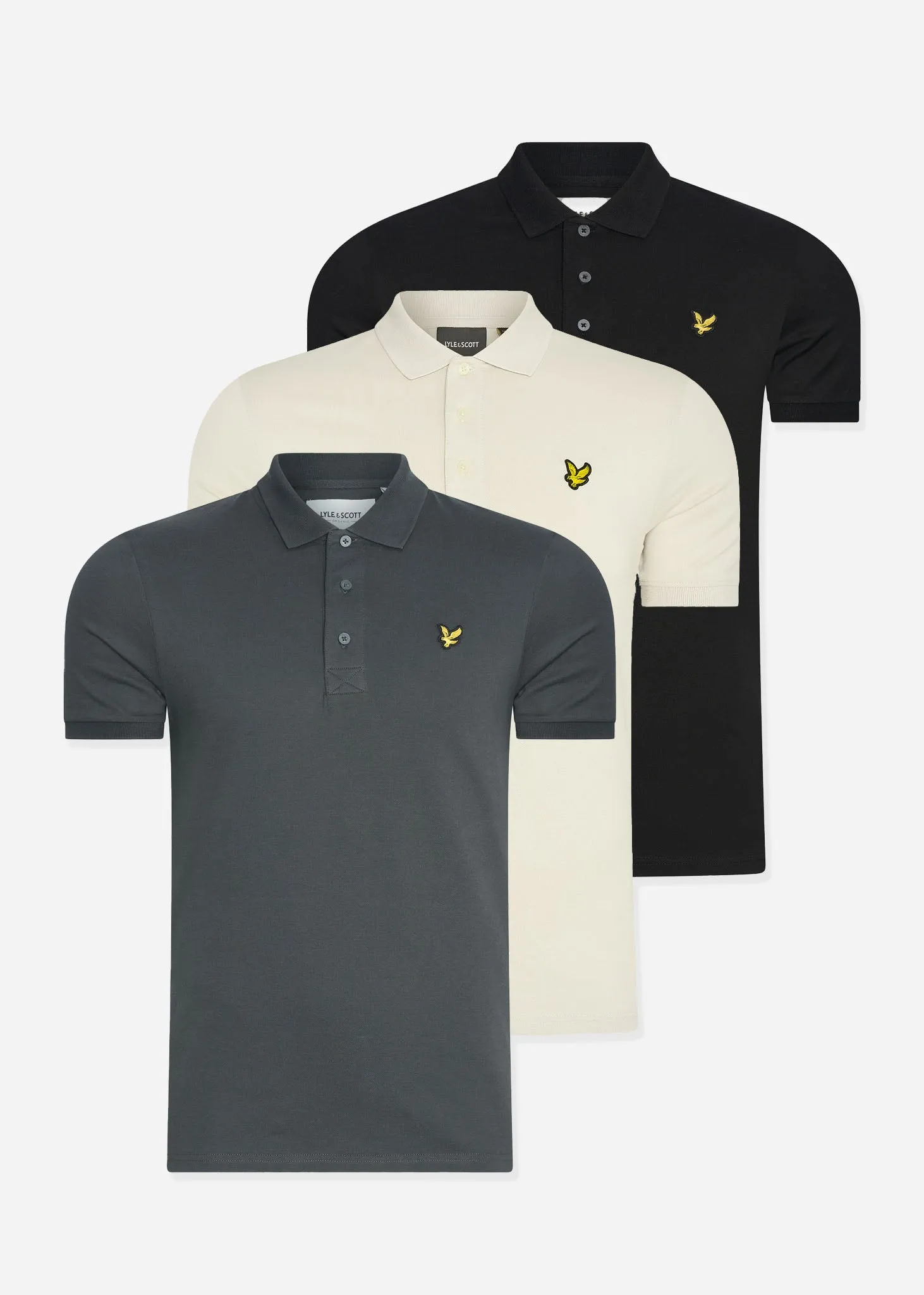 3 pack plain polo shirt - gunmetal - jet black - cove