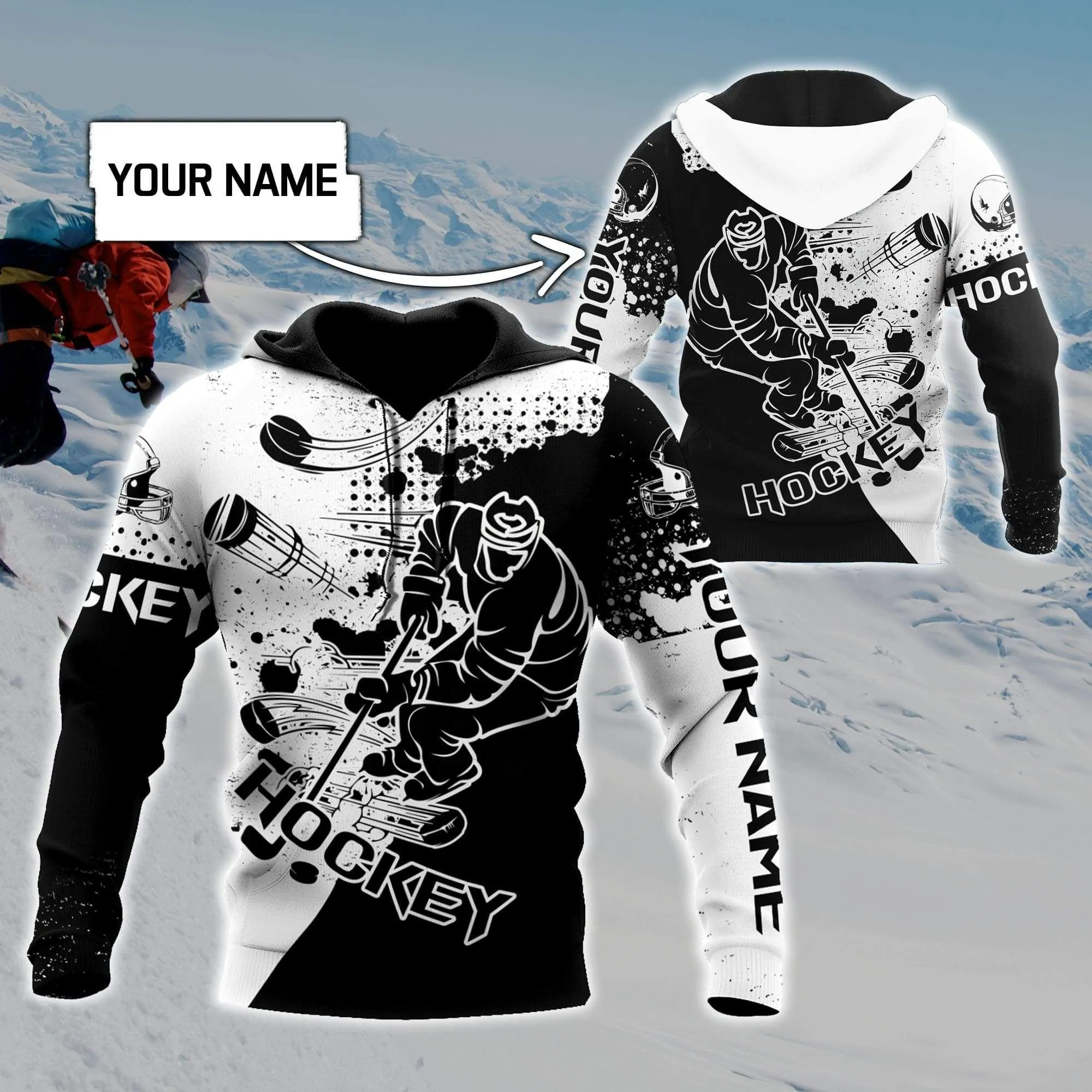 3D All Over Printed Hockey Unisex Shirts Custom Name Hockey Sweatshirt Zip Hoodie Christmas