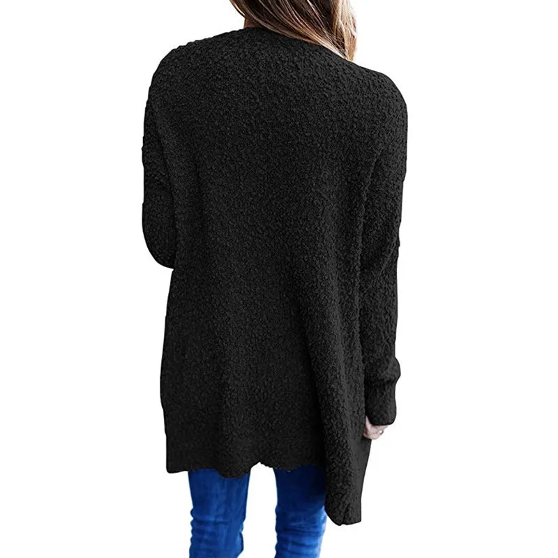 Aiertu long sweater dress outfit Autumn and Winter Knitwear Solid Color Fleece Double Pocket Cardigan Sweater