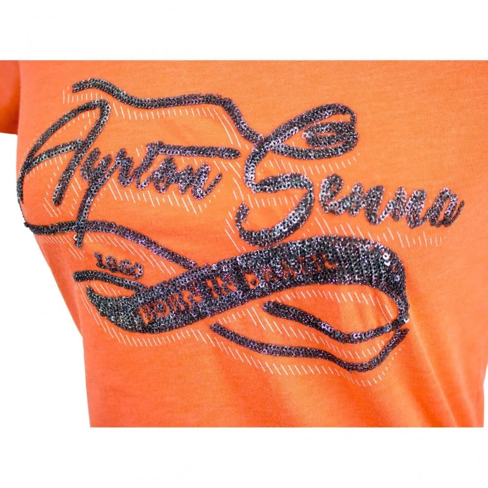 Ayrton Senna Womens T-shirt, Born in Brasil, Orange, 2016