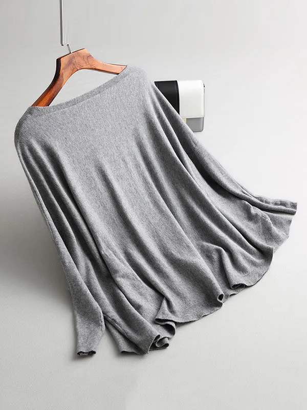 Batwing Sleeves High-Low Solid Color Boat Neck Knitwear Pullovers Sweater