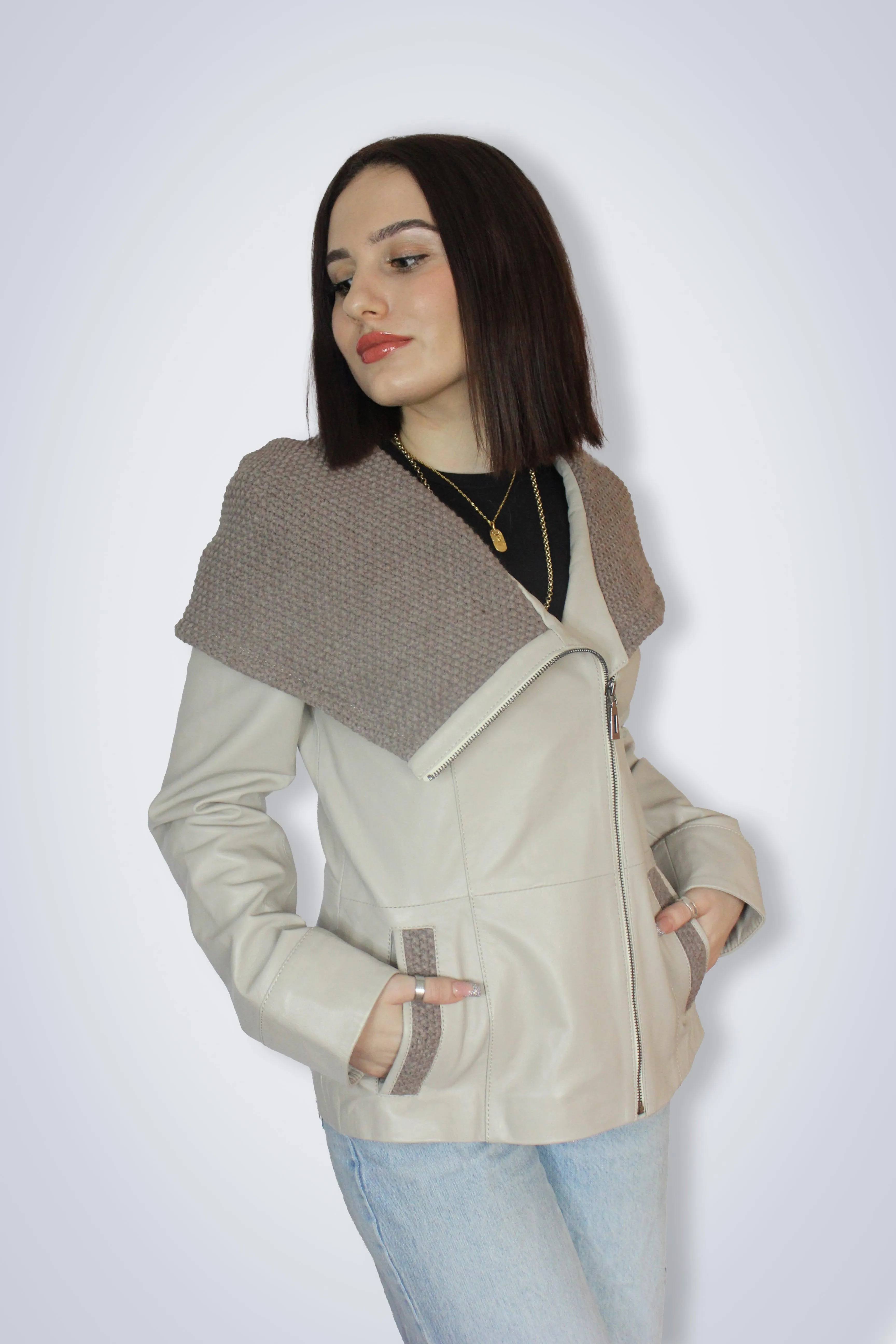 Beige Leather Jacket