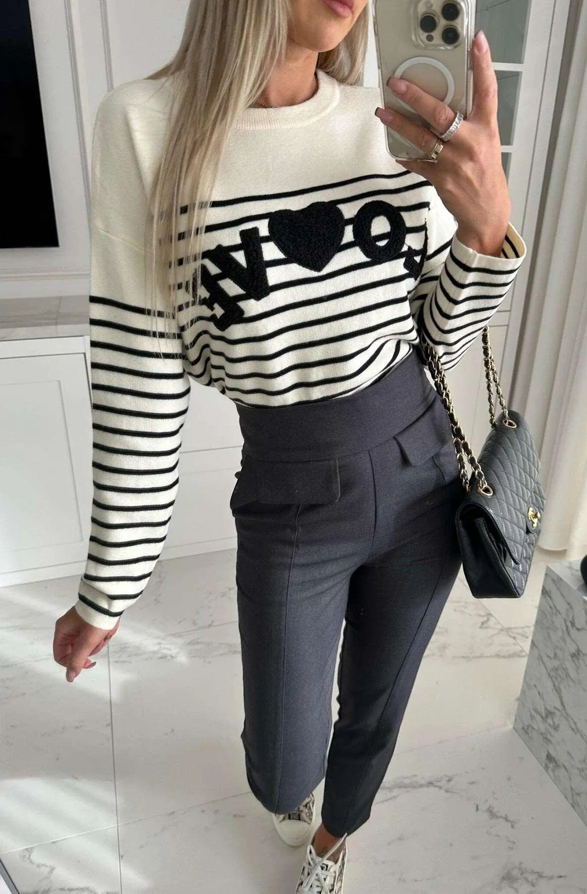 Bella Striped "love" knitted jumper