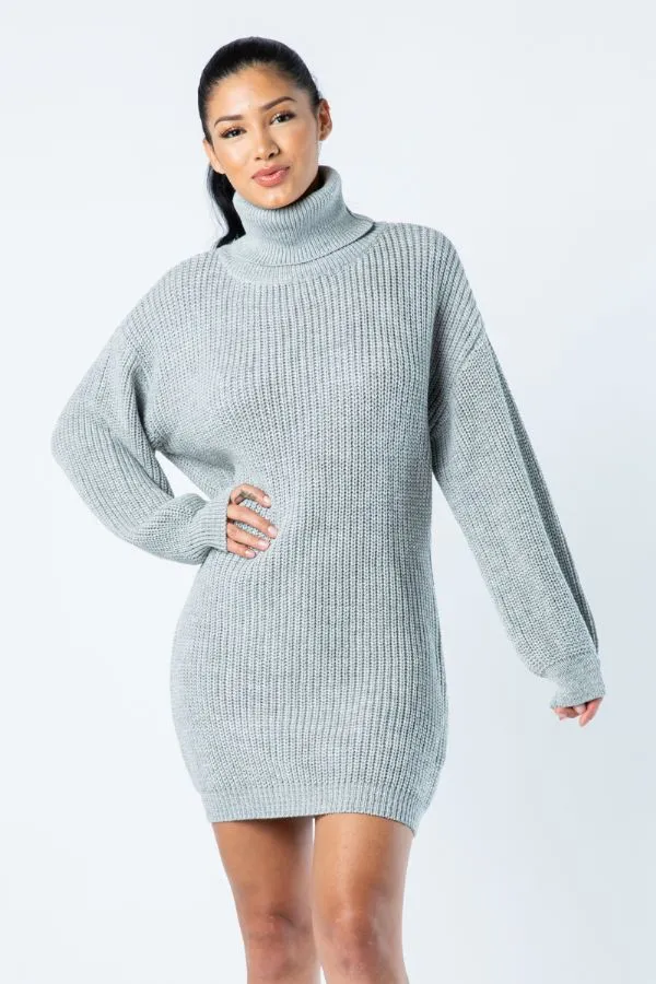 Big Knit Turtleneck Sweater Dress