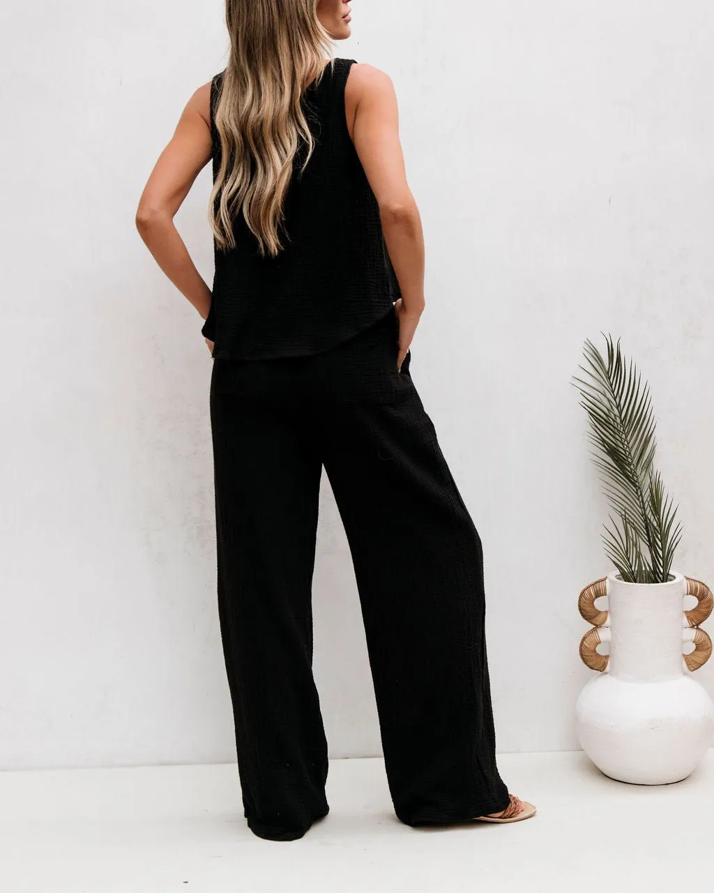 Black Linen Wide Leg Pants - FINAL SALE