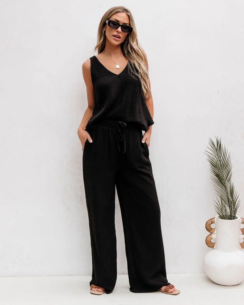 Black Linen Wide Leg Pants - FINAL SALE