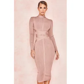 Bodycon Long Sleeve Midi Bandage Dress Knitted Vestido Feminino Elegante Vintage Streetwear Formal Occasion Prom Robe Dresses