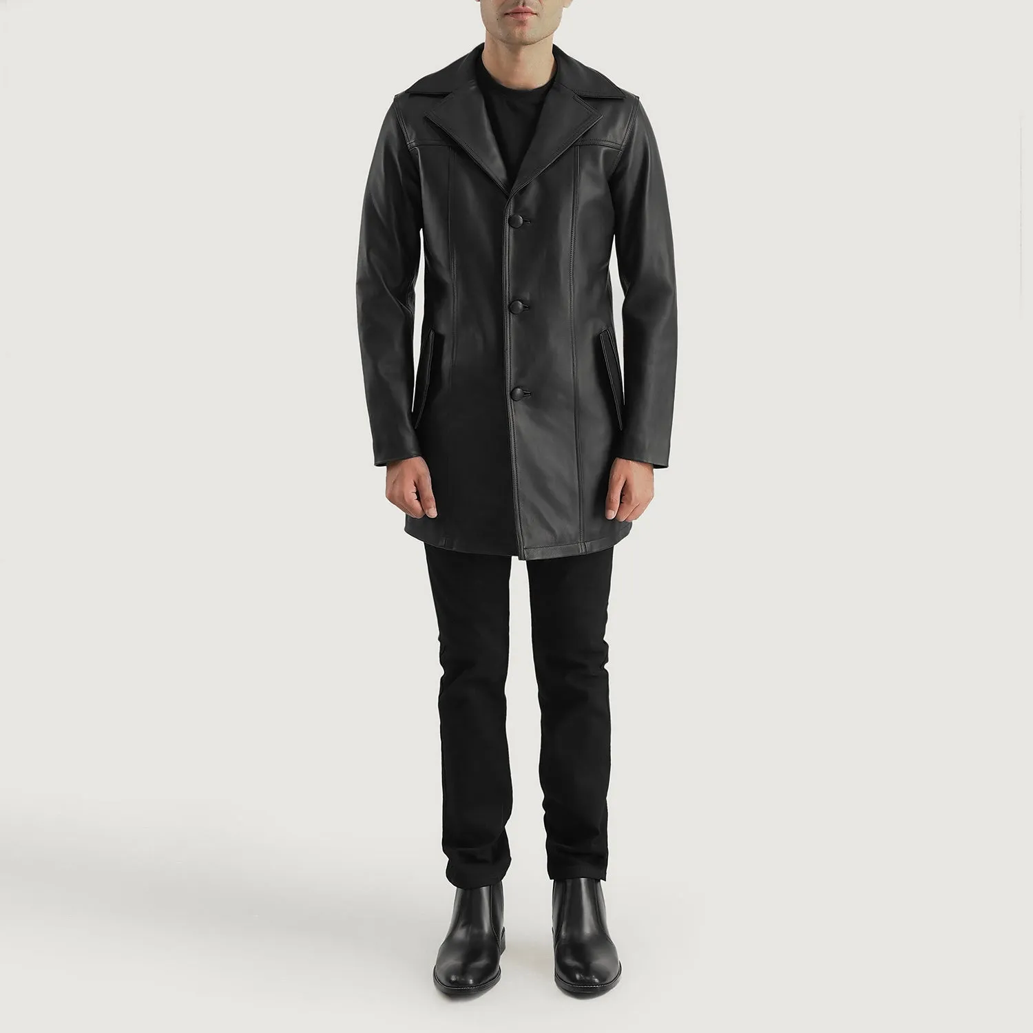 Brawnton Black Leather Coat