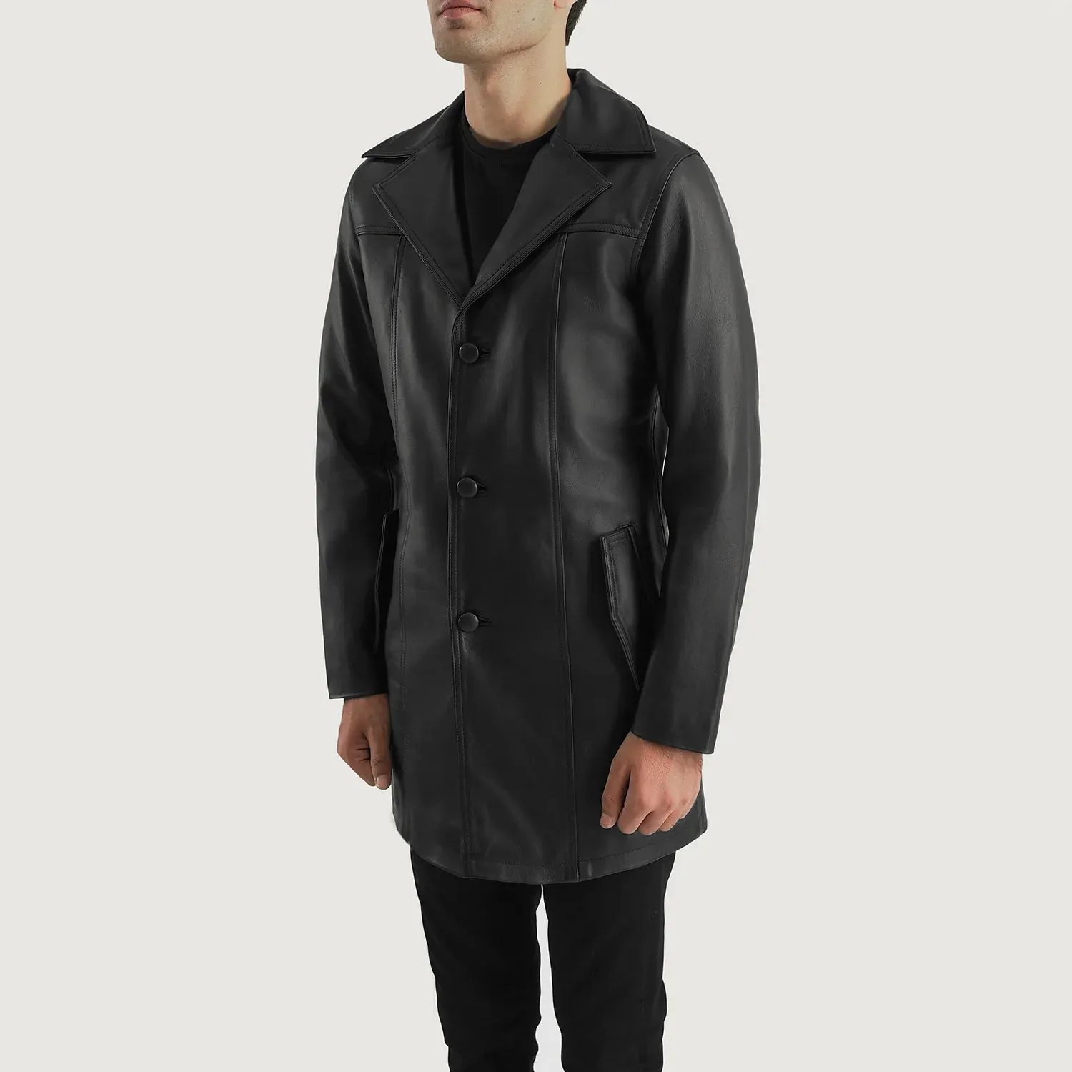 Brawnton Black Leather Coat