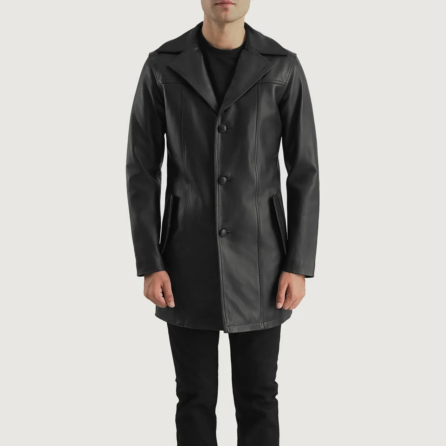 Brawnton Black Leather Coat