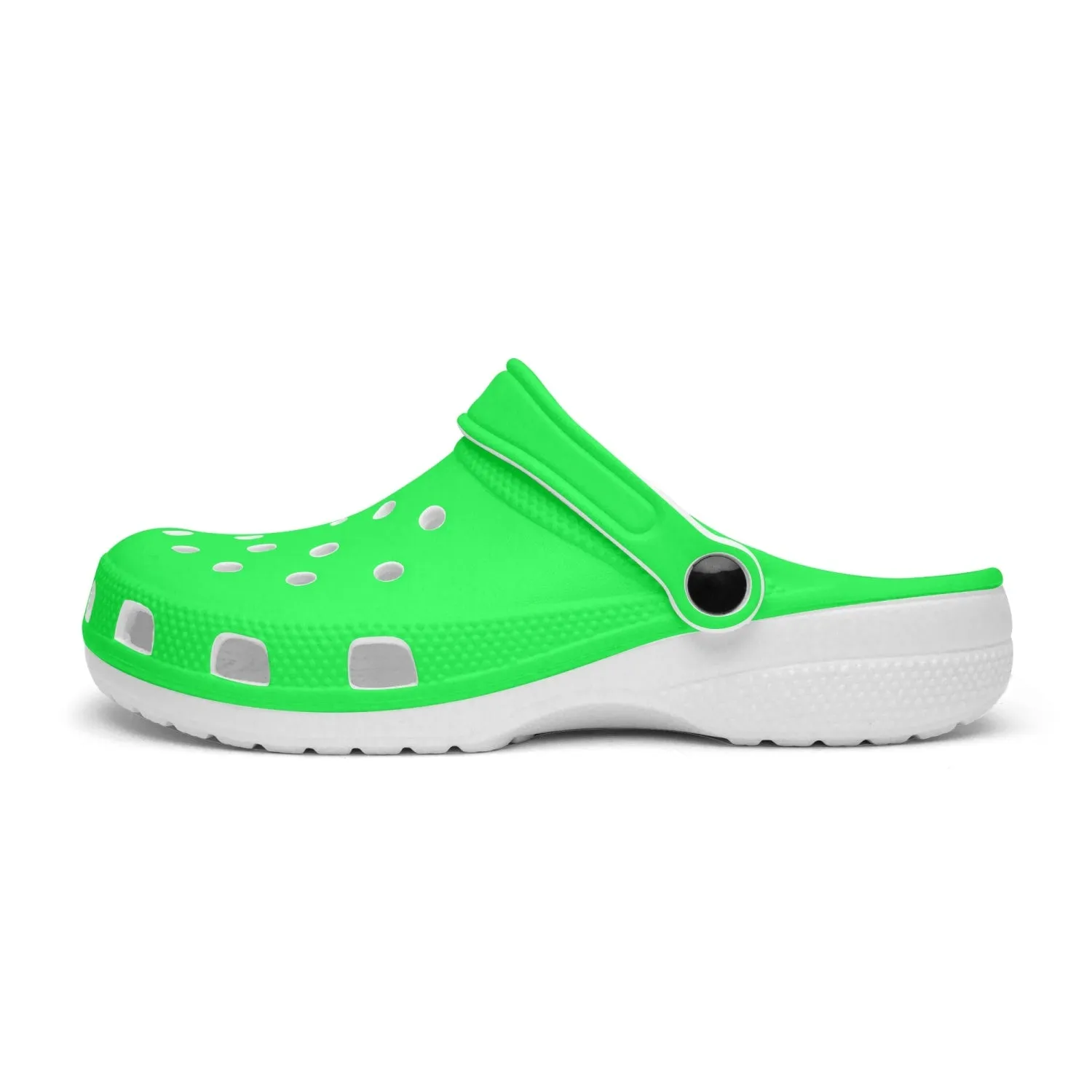 Bright Green Color Unisex Clogs, Best Solid Green Color Unisex Classic Lightweight Best Sandals For Men or Women