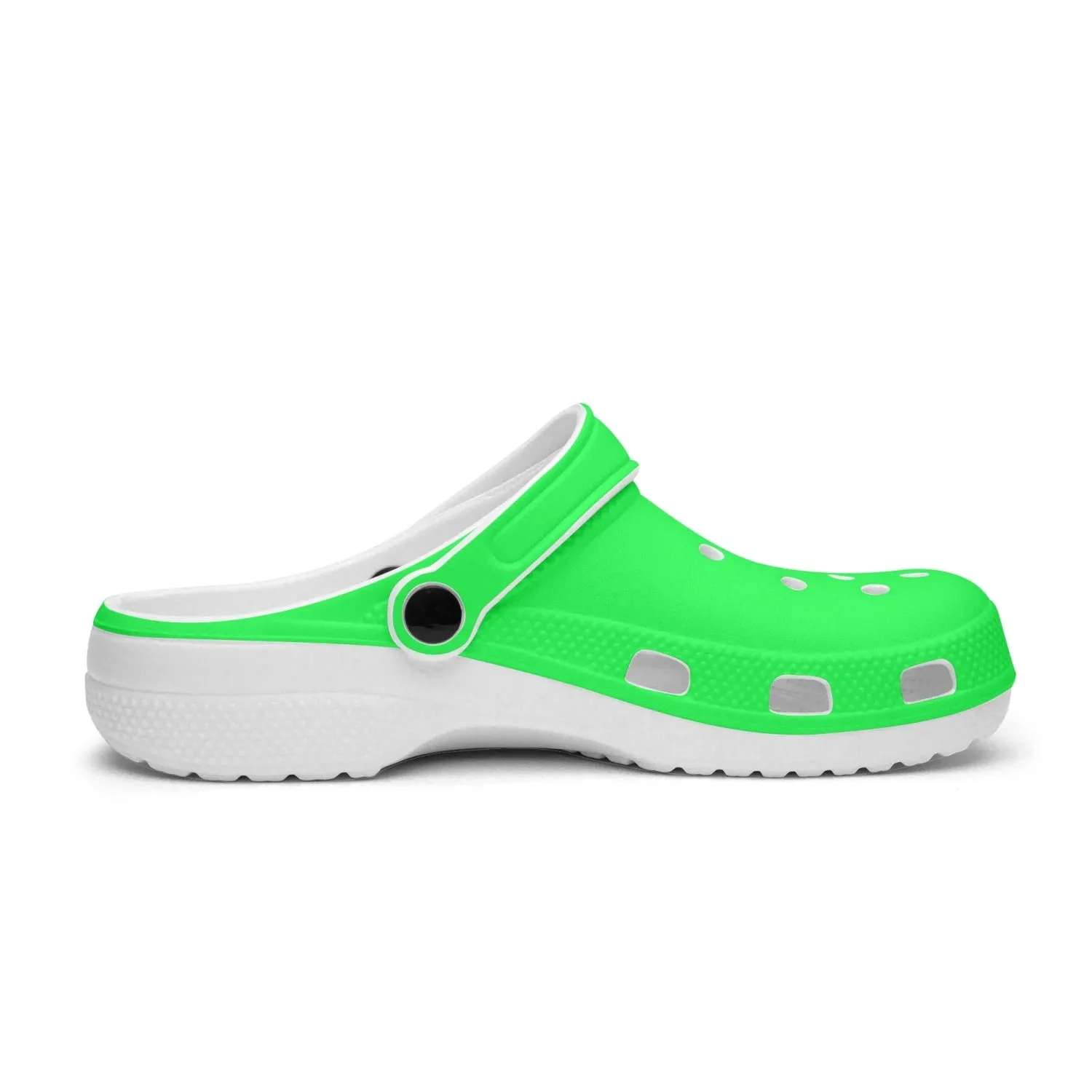 Bright Green Color Unisex Clogs, Best Solid Green Color Unisex Classic Lightweight Best Sandals For Men or Women