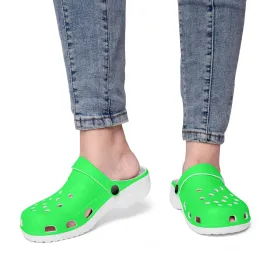 Bright Green Color Unisex Clogs, Best Solid Green Color Unisex Classic Lightweight Best Sandals For Men or Women