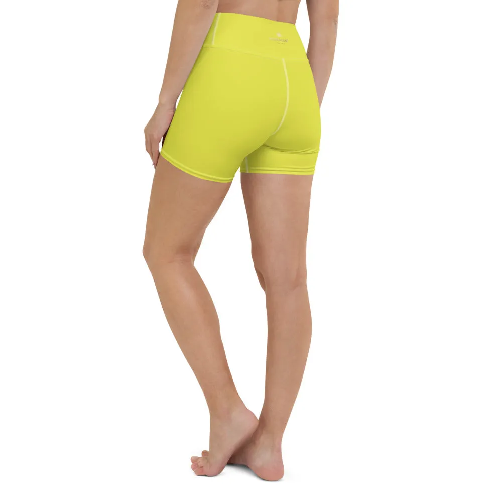 Bright Yellow Women's Yoga Shorts, Solid Color Best Ladies Short Tights-Made in USA/EU