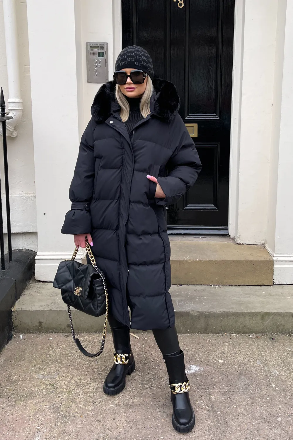 Brogan Black Hooded faux fur duvet coat