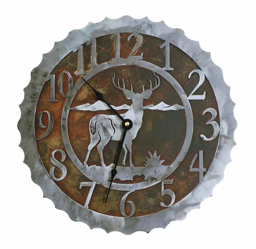 Buck Deer 12" Round Metal Wall Clock