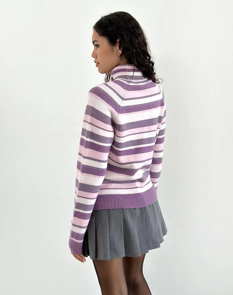 Carmine Jumper in Stripe Soft Pink and Mauve Purple