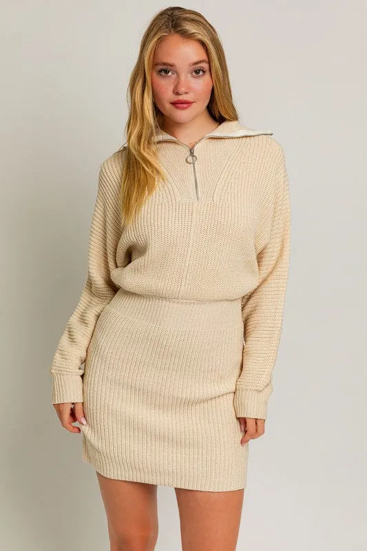 Casual Solid Long-Sleeved Zipper Sweater Dress