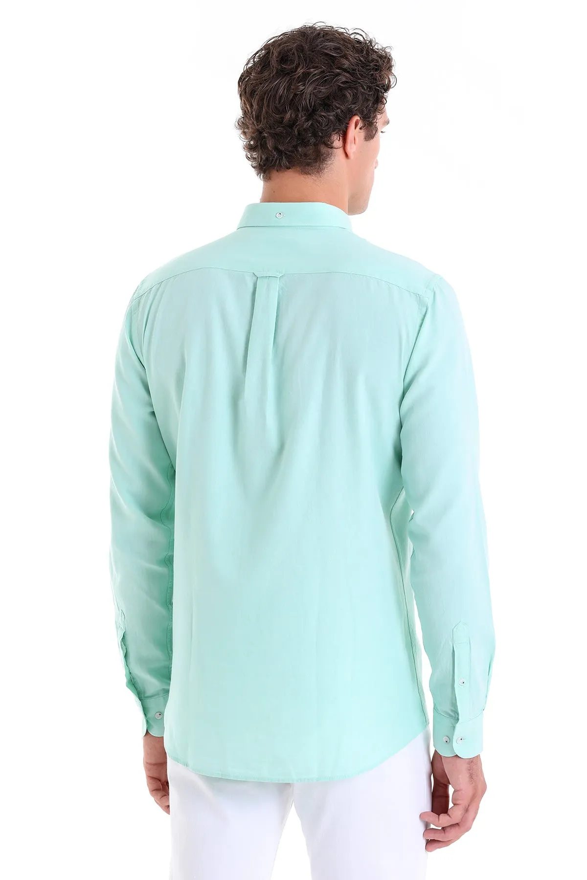 Comfort Fit Button-Down Collar Green Water Casual Shirt