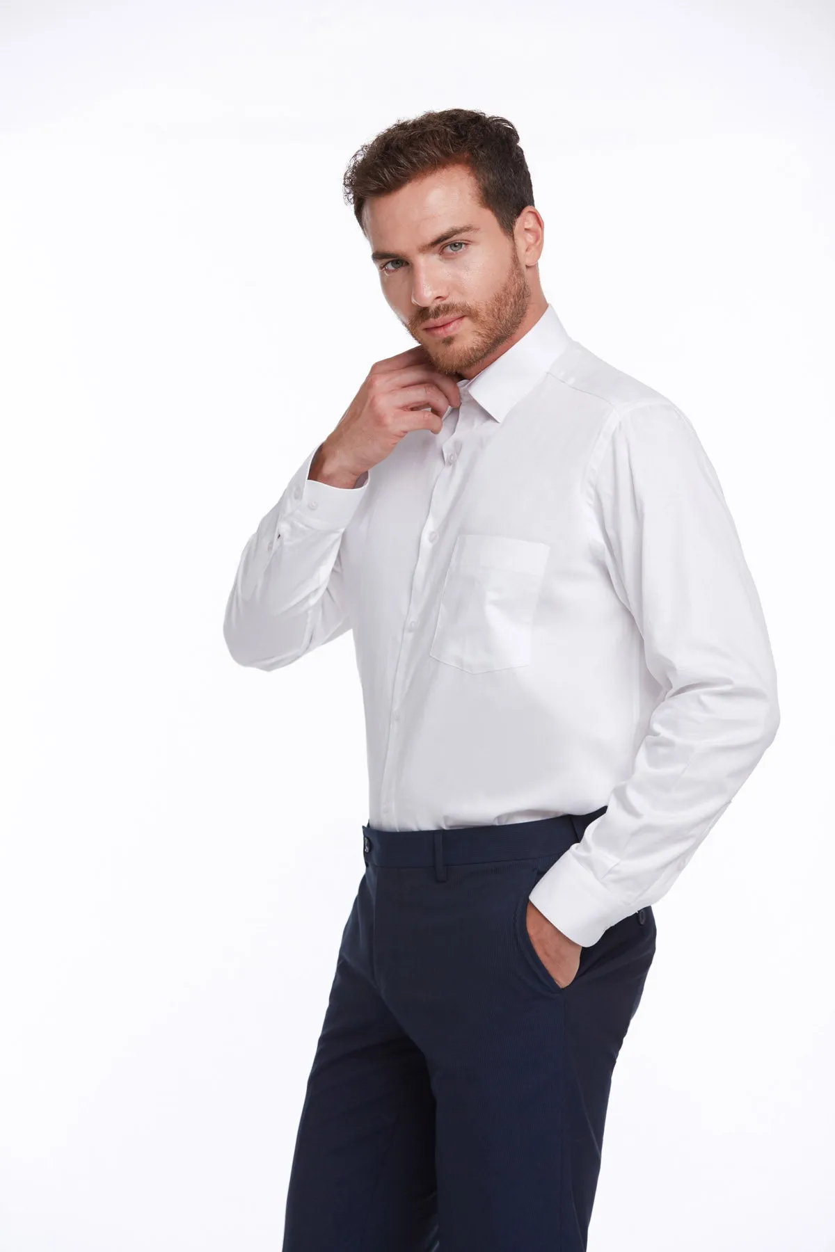 Comfort Fit Long Sleeve 100% Cotton White Dress Shirt