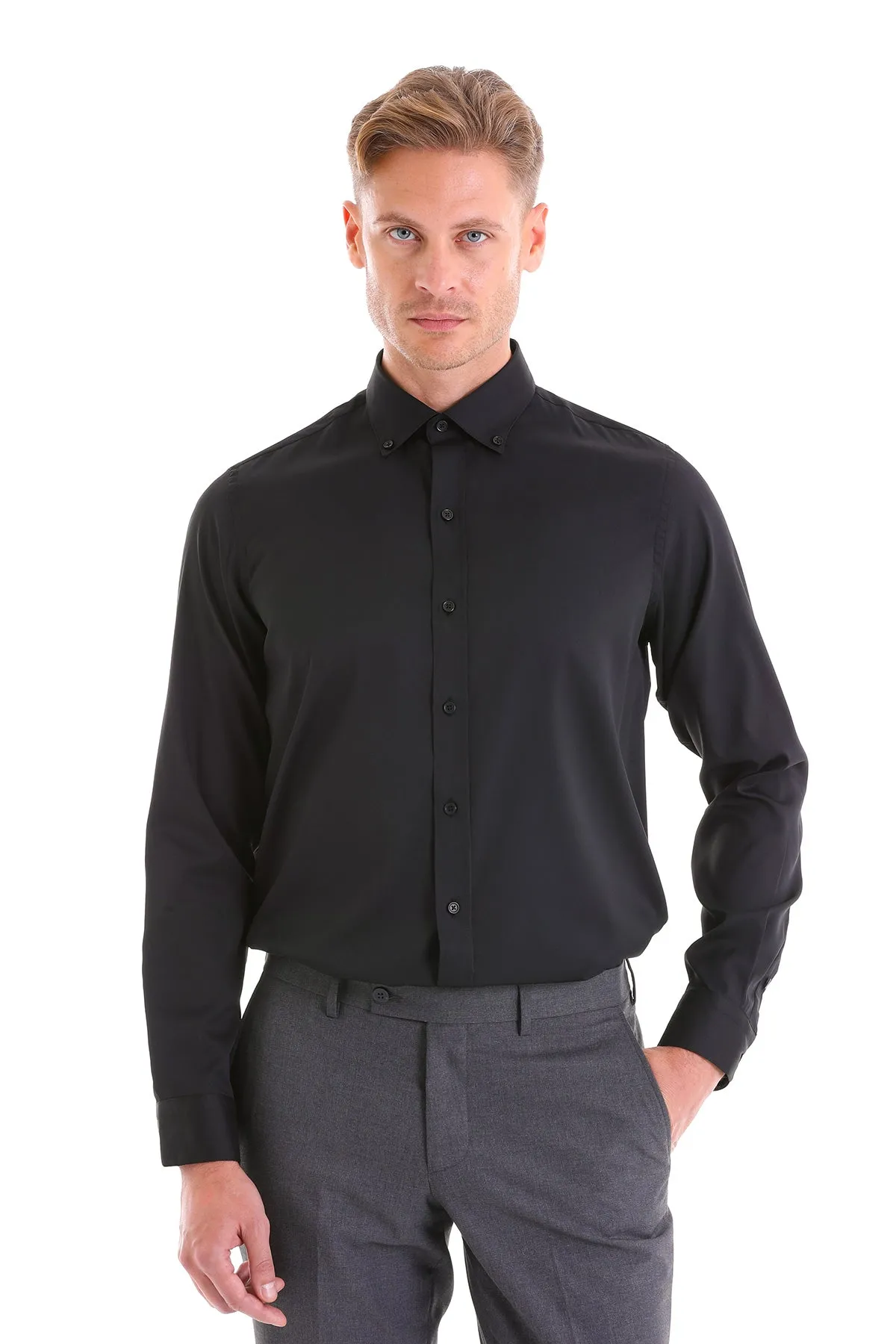 Comfort Fit Long Sleeve Black Casual Shirt