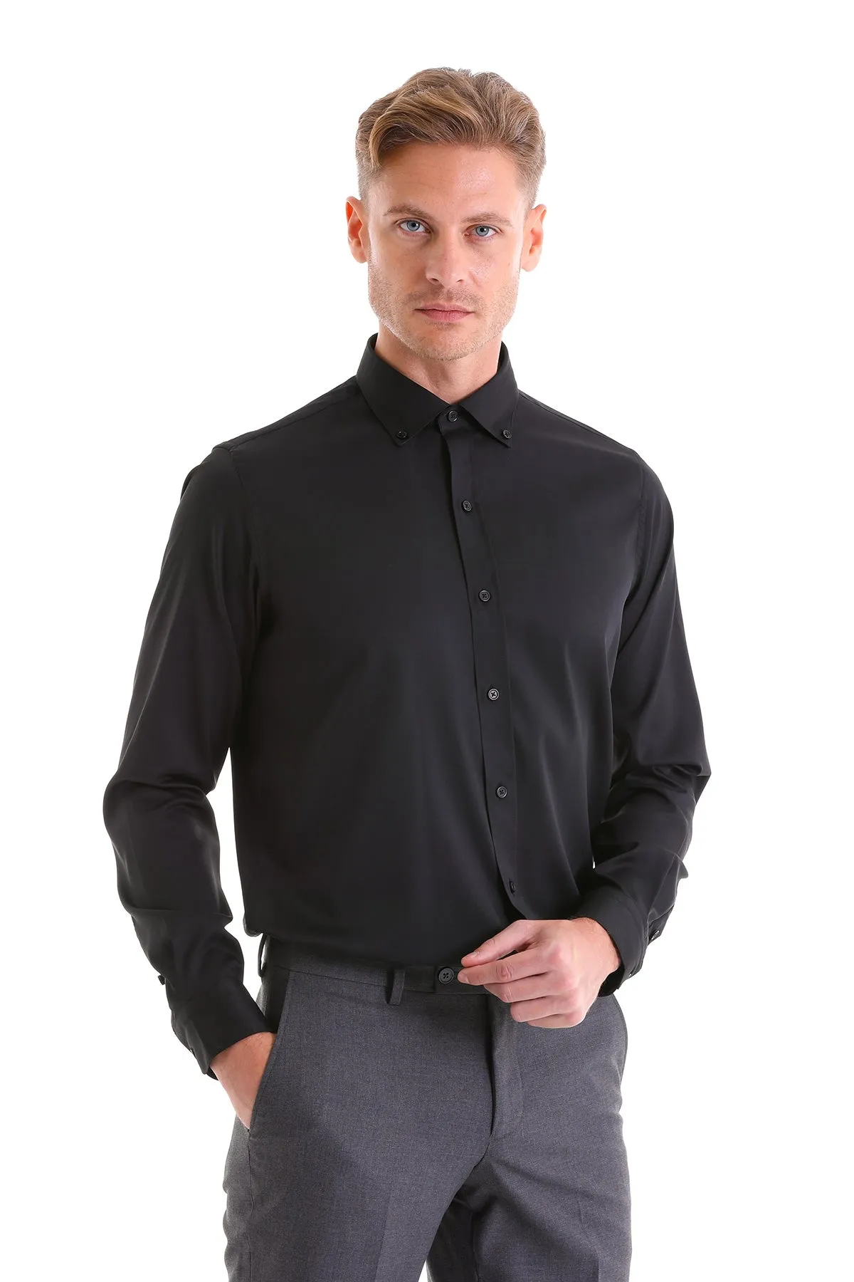 Comfort Fit Long Sleeve Black Casual Shirt