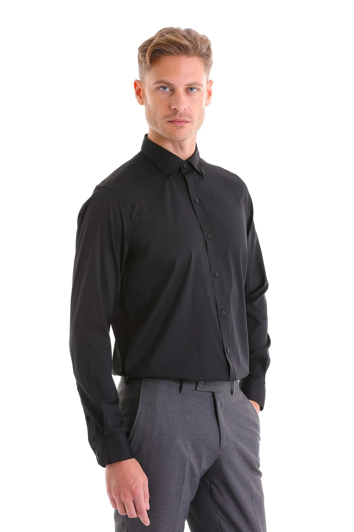 Comfort Fit Long Sleeve Black Casual Shirt