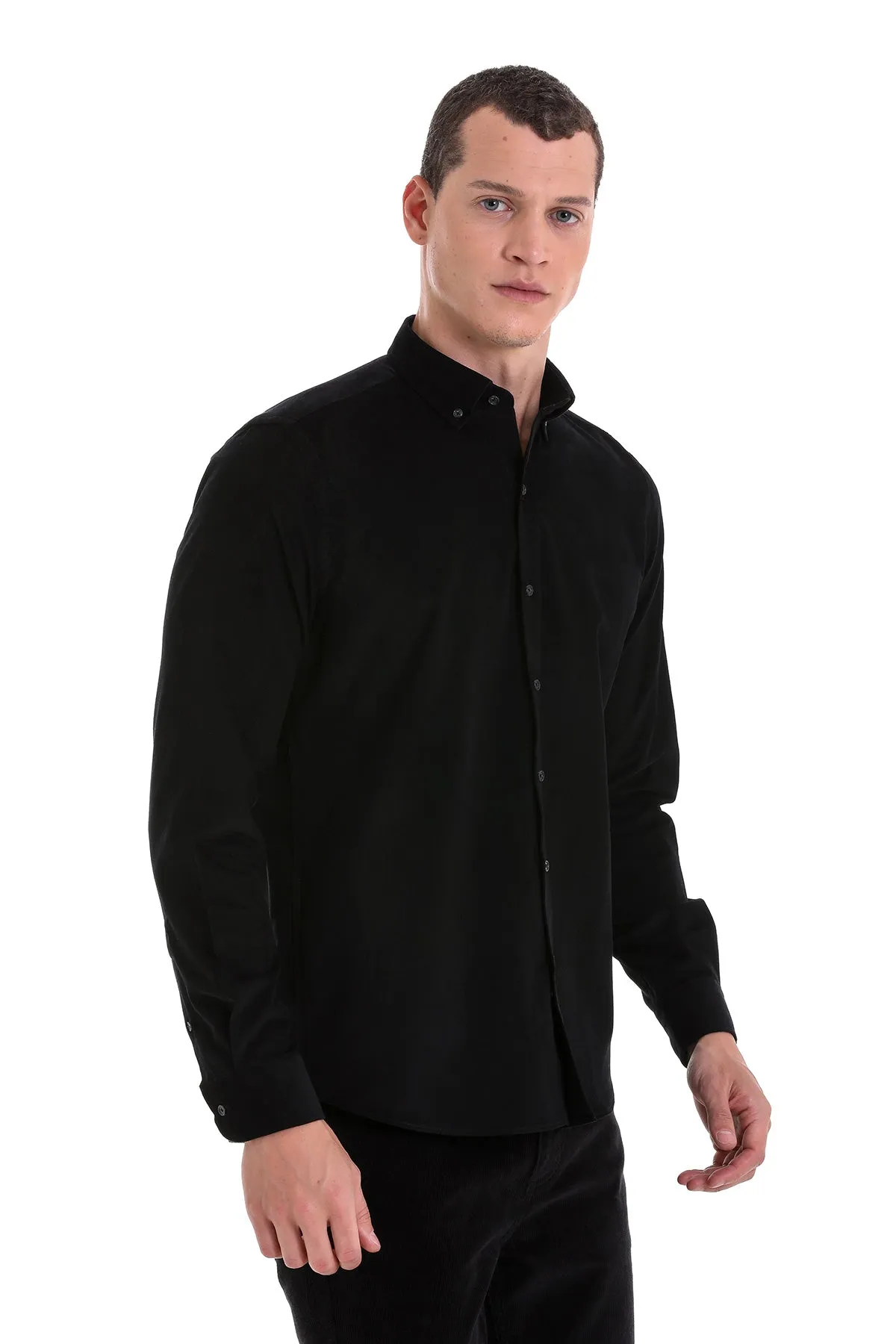 Comfort Fit Long Sleeve Cotton Black Casual Shirt