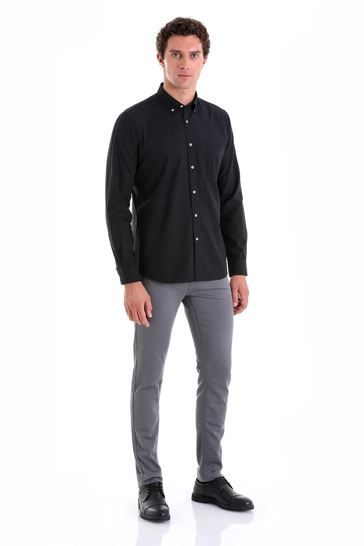 Comfort Fit Long Sleeve Oxford Cotton Black Casual Shirt