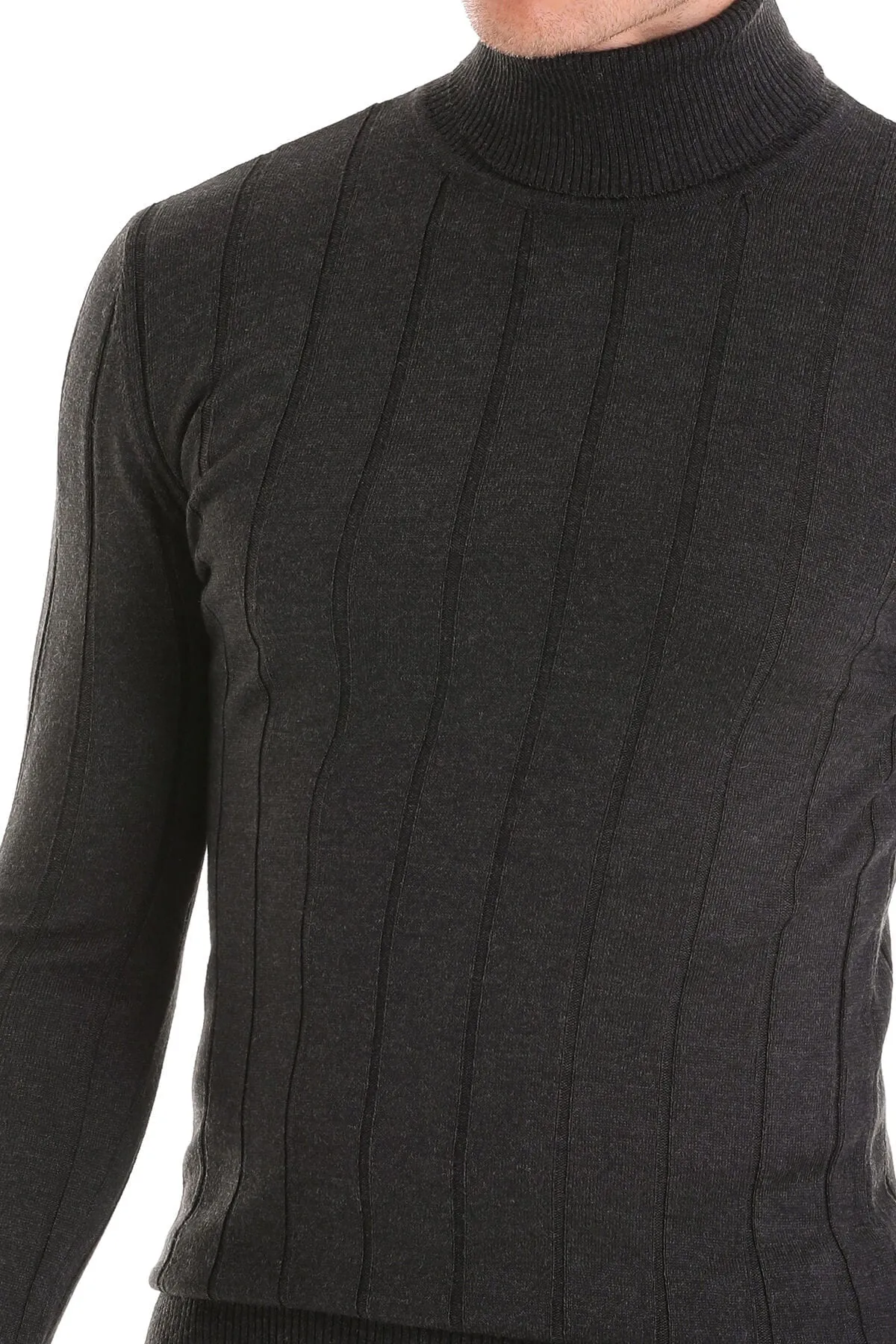 Comfort Fit Wool Blend Charcoal Turtleneck Sweater