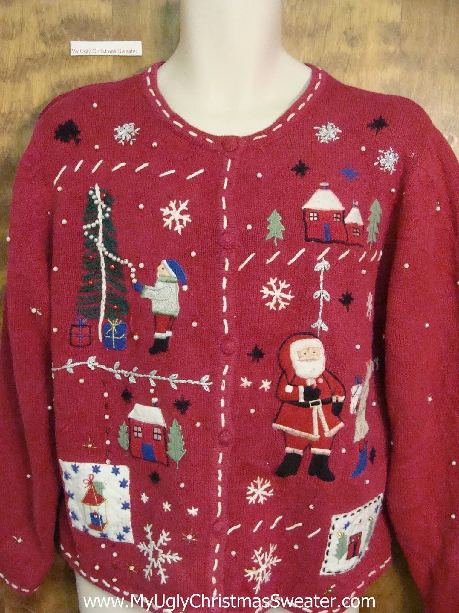 Crafty Red Ugly Christmas Sweater Cardigan