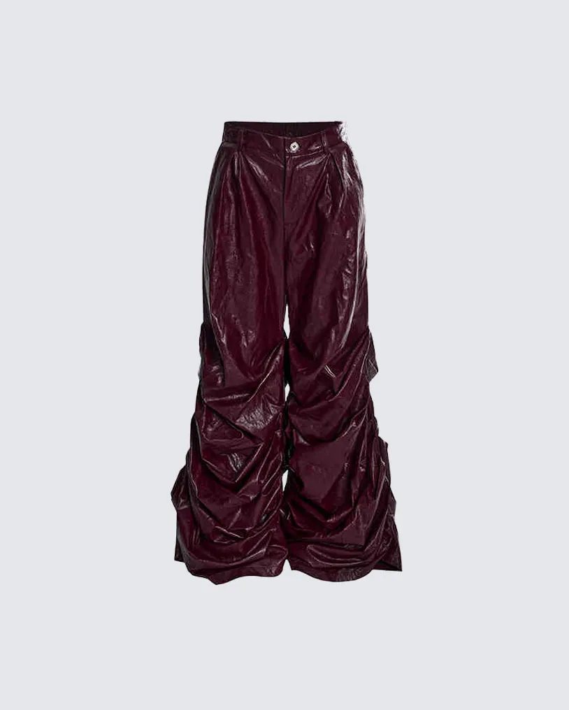 Crinkled Faux Leather Wide-Leg Pants