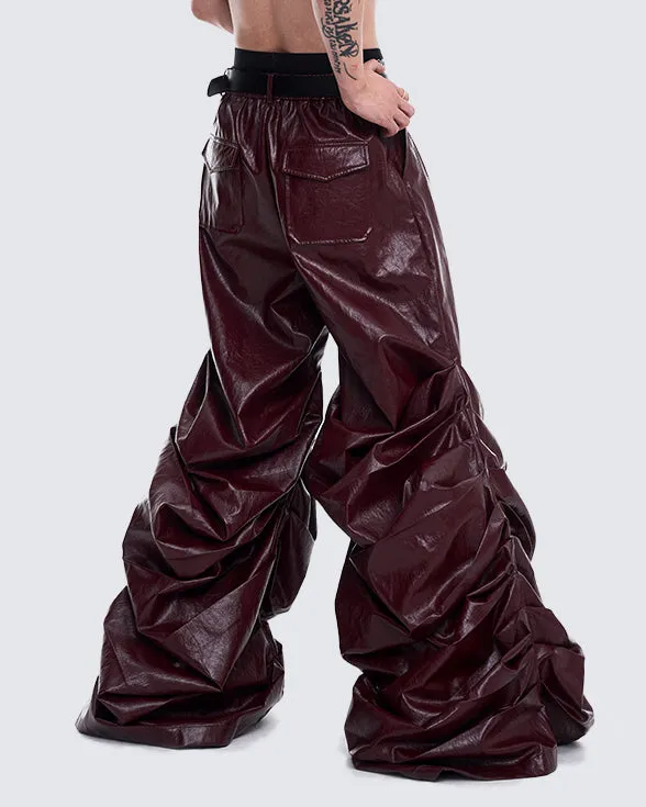 Crinkled Faux Leather Wide-Leg Pants