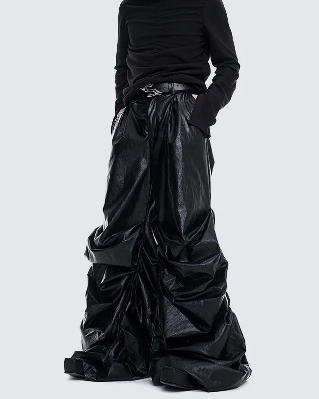 Crinkled Faux Leather Wide-Leg Pants