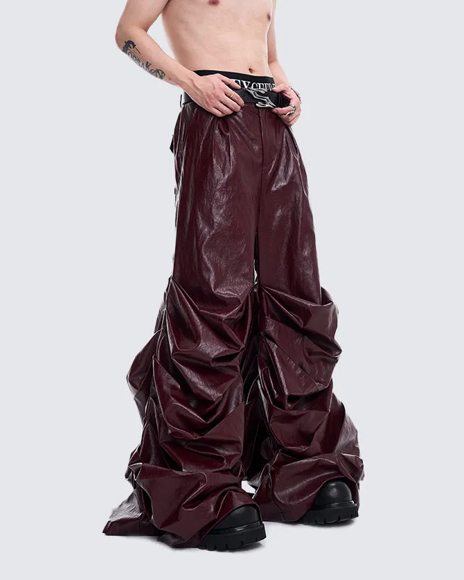 Crinkled Faux Leather Wide-Leg Pants