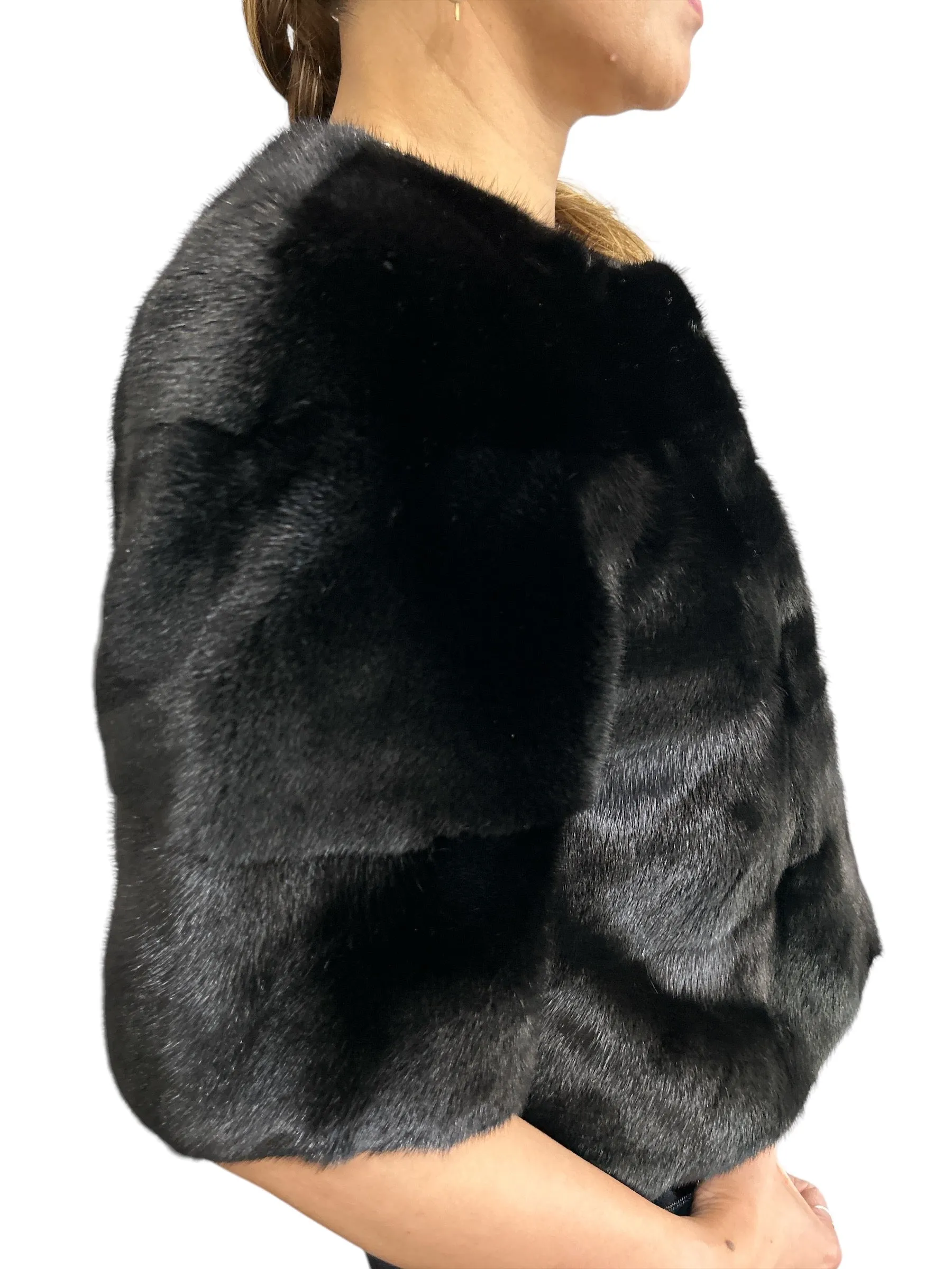 Cropped Mink Jacket 3/4 sleeves Black