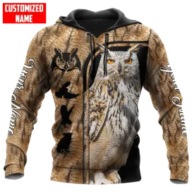 Customized Name Owl Hunting Hoodie 3D All Over Print, Owl Hunter Hoodies, Owl Hunting Hoodies