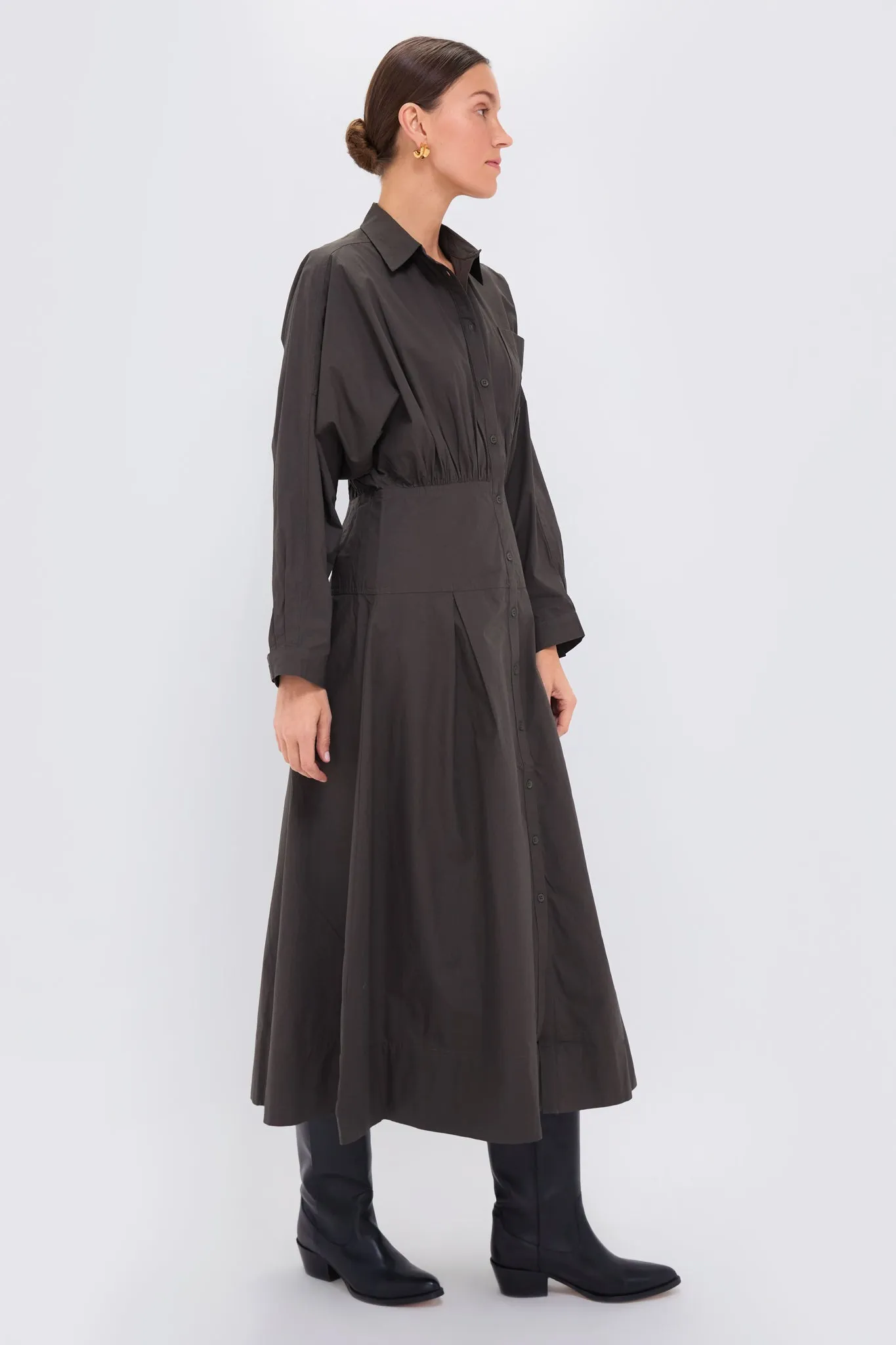 Deep Olive Pietra Maxi Shirt Dress