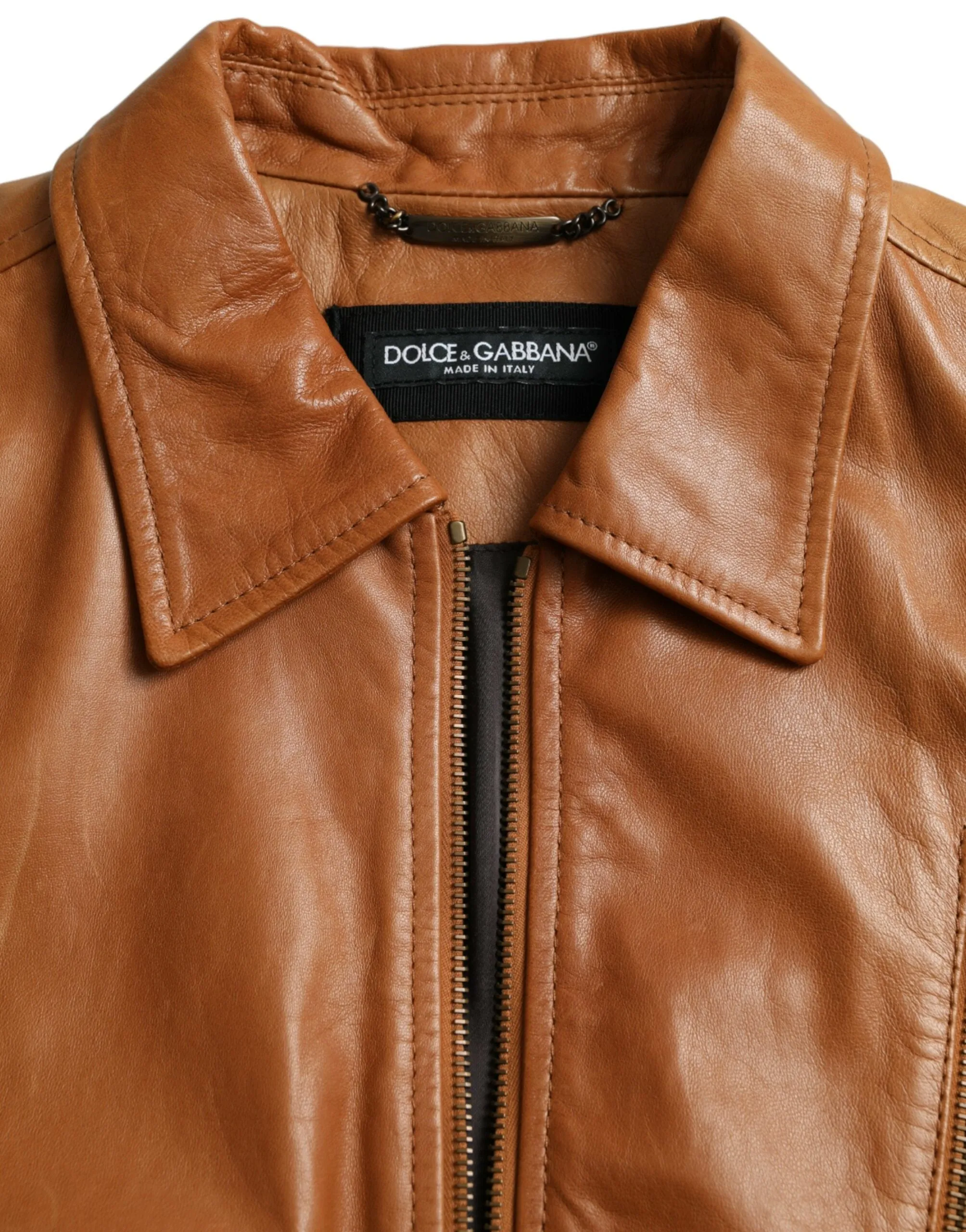 Dolce & Gabbana Brown Lamb Leather Full Zip Blouson Jacket