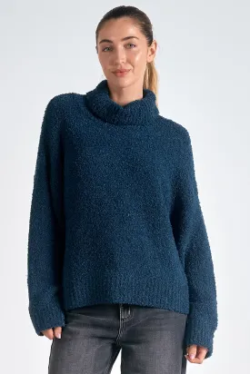 Elan - 9 Turtleneck Sweater Boucle - Teal Blue