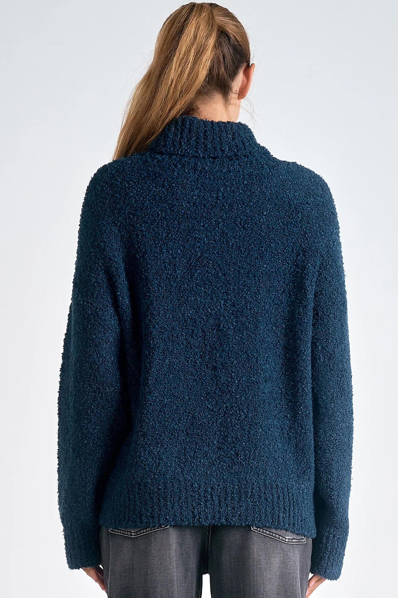 Elan - 9 Turtleneck Sweater Boucle - Teal Blue