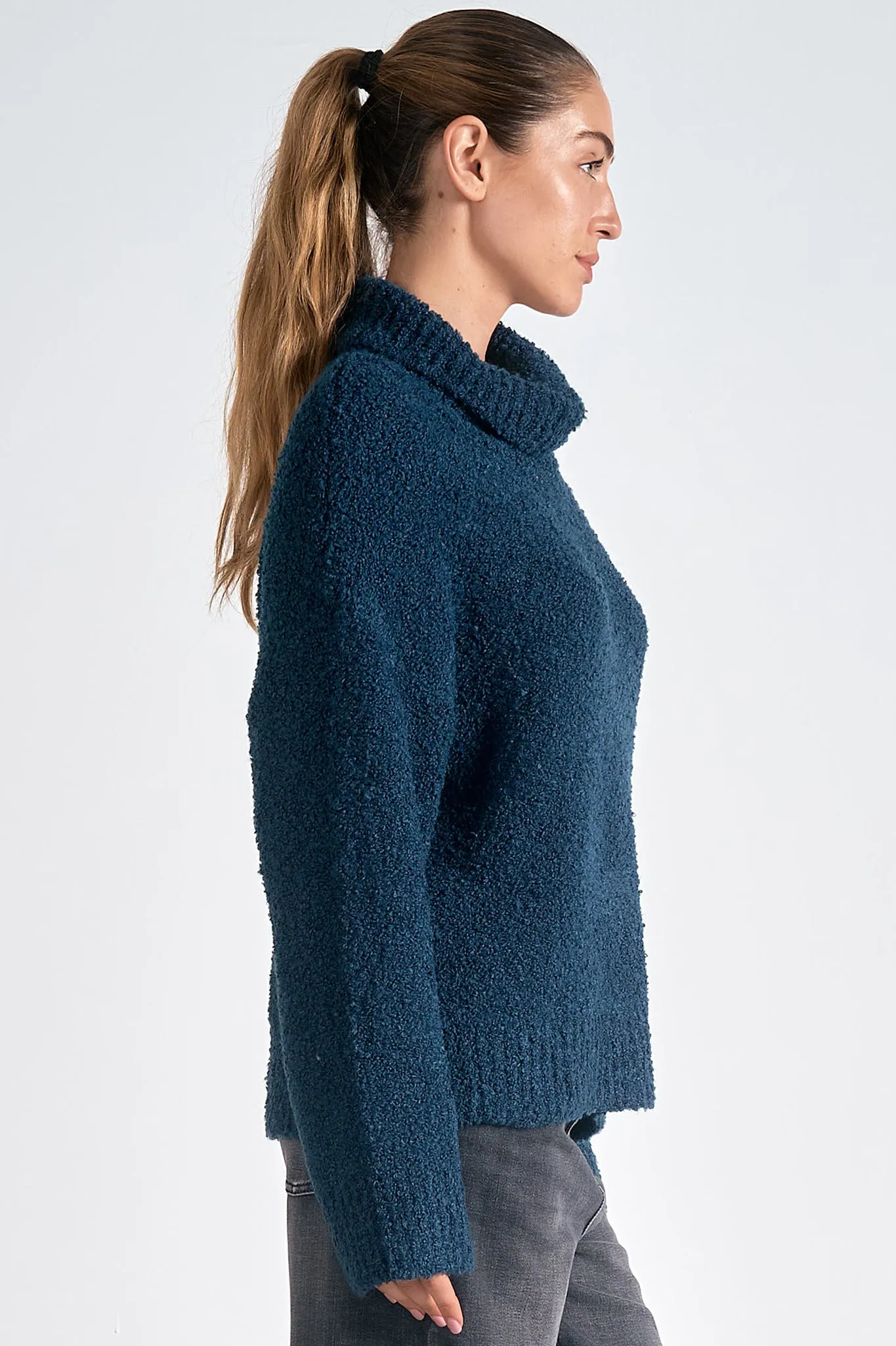 Elan - 9 Turtleneck Sweater Boucle - Teal Blue