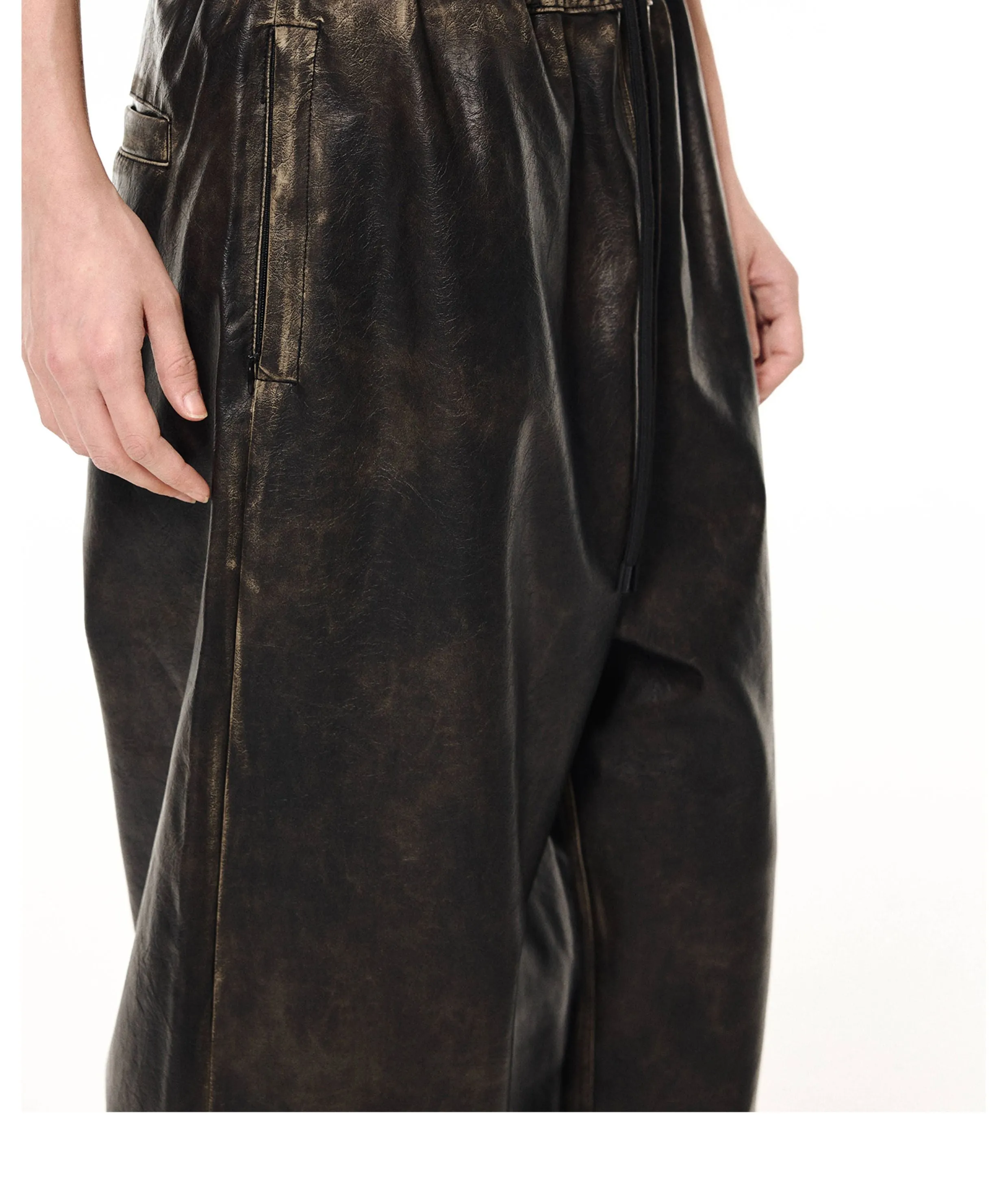 Elastic Waist Heavyweight Wide Leg Leather Pants