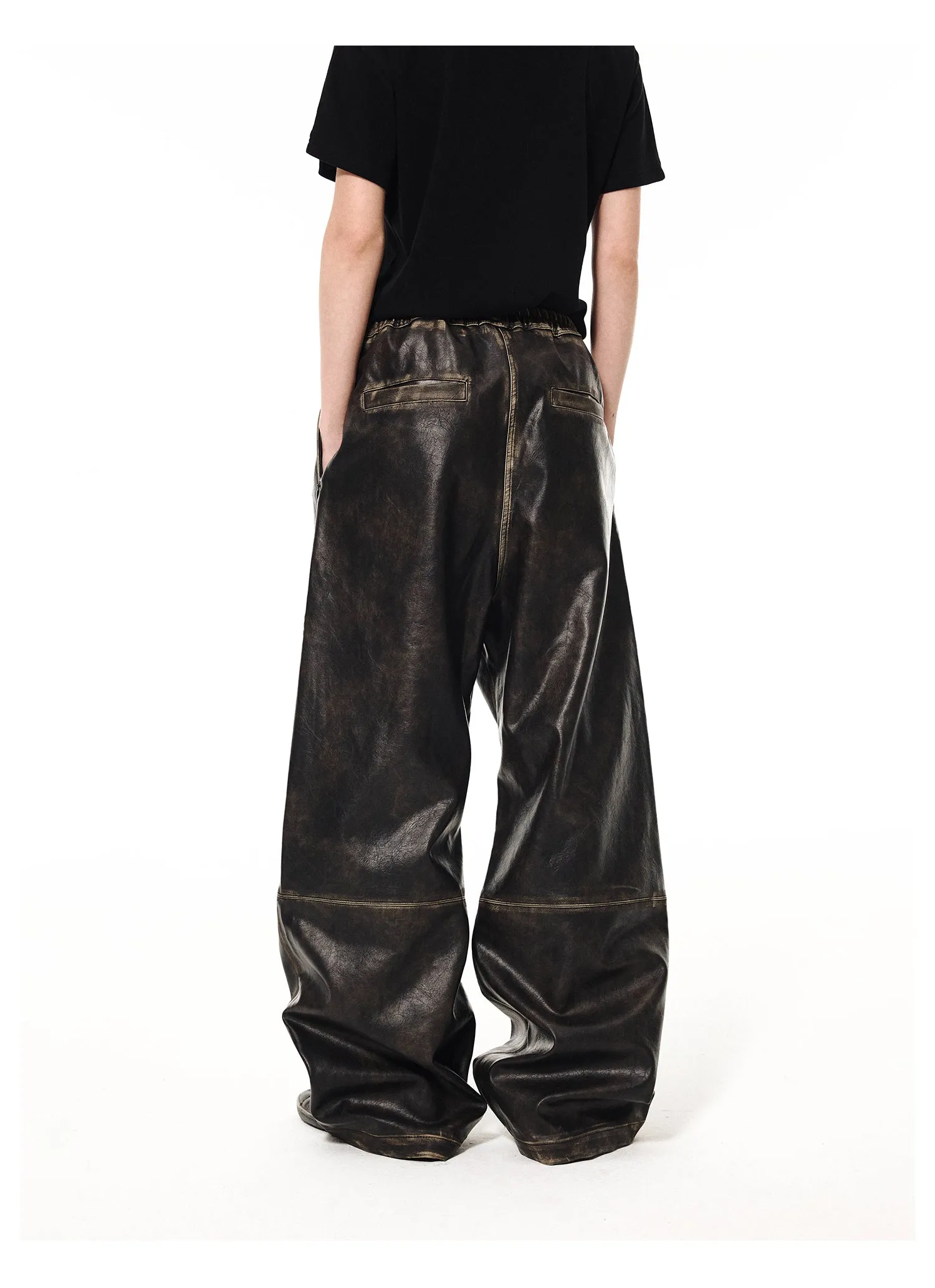 Elastic Waist Heavyweight Wide Leg Leather Pants