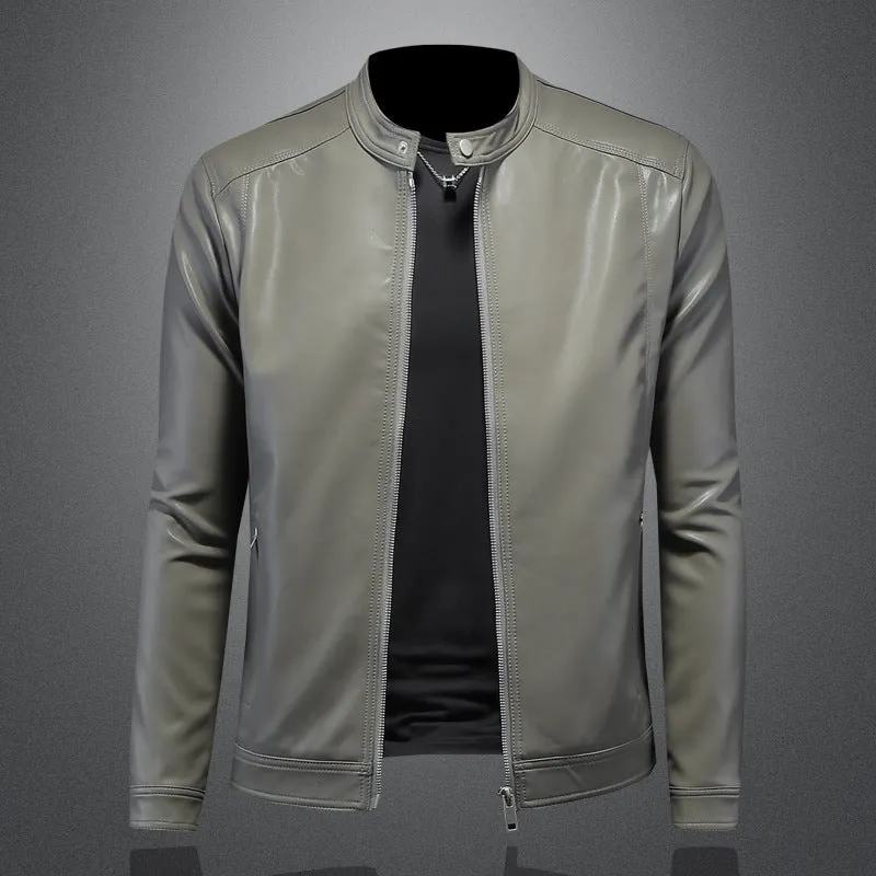 Fall Winter Men Lapel Motorcycle Leather Coat Slim Jacket