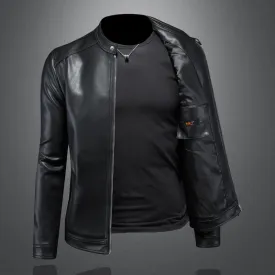 Fall Winter Men Lapel Motorcycle Leather Coat Slim Jacket