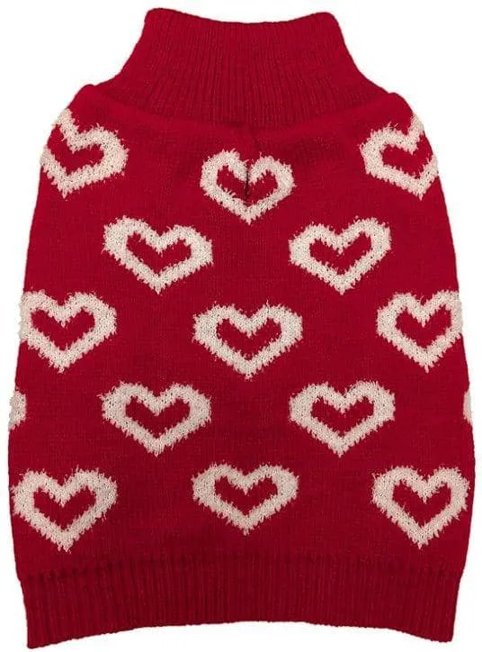 Fashion Pet All Over Hearts Dog Sweater Red - X-Small