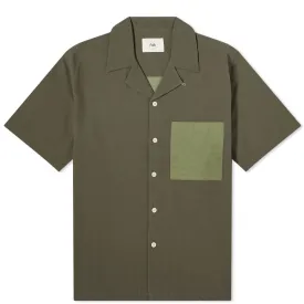 Folk Short Sleeve Soft Collar Shirt, Olive 2-Tone