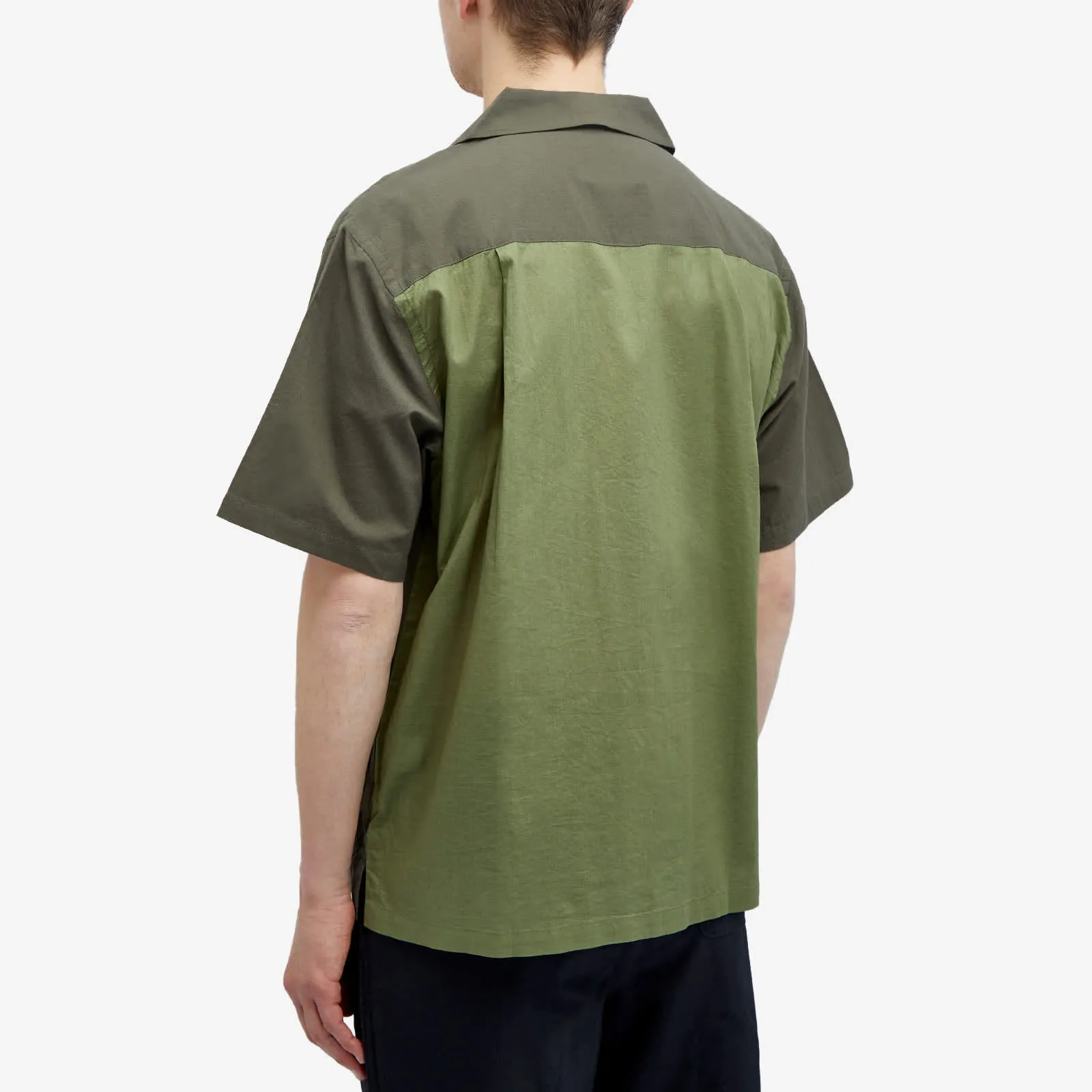 Folk Short Sleeve Soft Collar Shirt, Olive 2-Tone